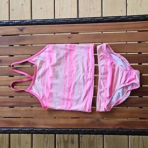 The Children's Place Girls 7/8 Striped Pink Tankini Swimsuit